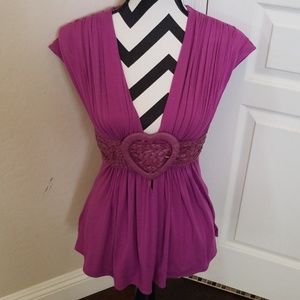 Sky Purple Cap Sleeve Top with Heart Detail
